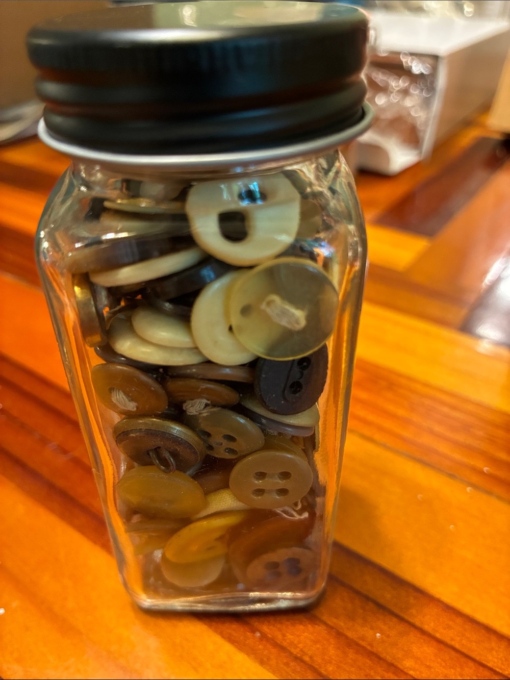 Glass Jar of Mixed Sewing Buttons Vintage Neutral colors - Picture 3 of 8